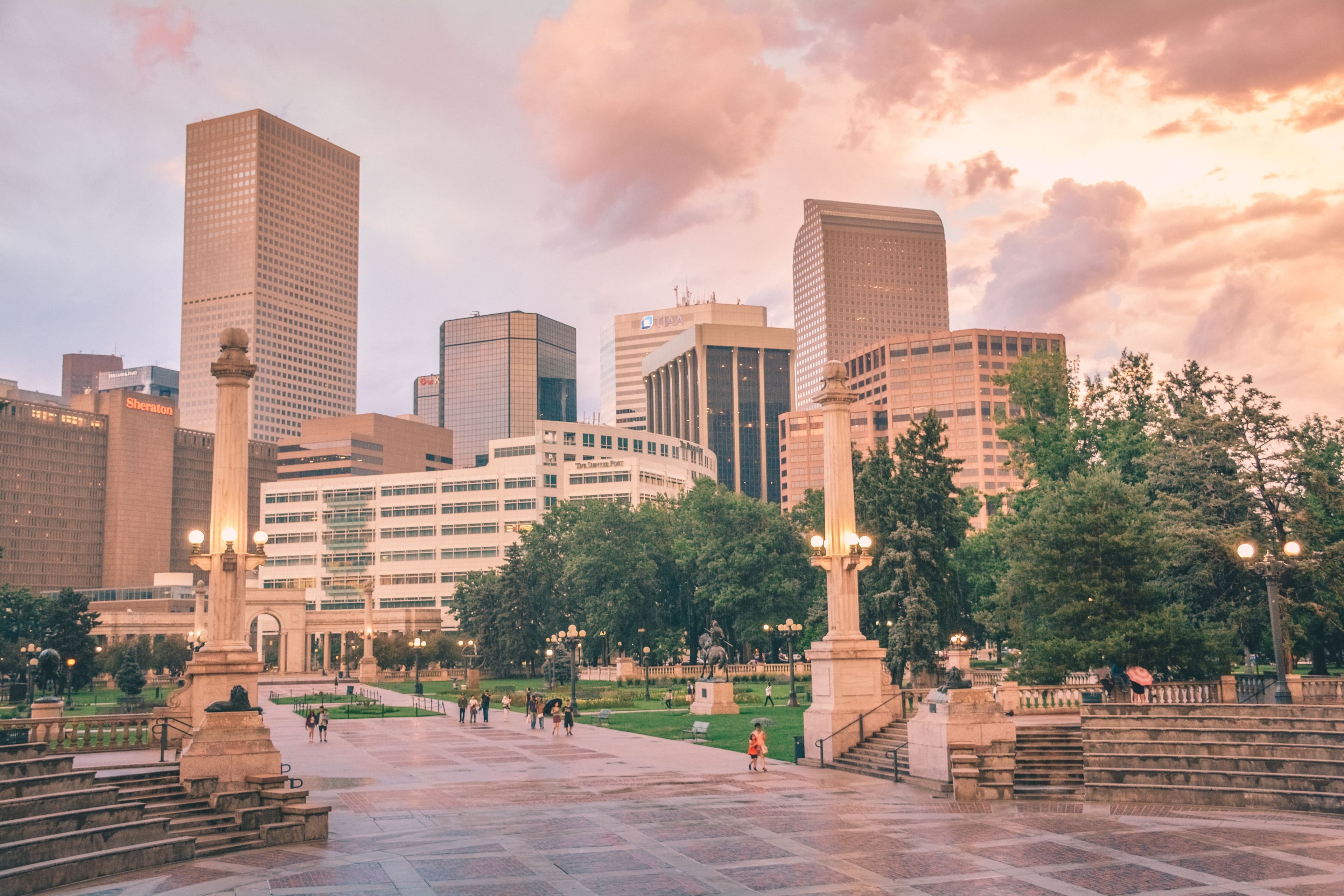 Denver, Colorado skyline viewed from Civic Center Park — real estate investment opportunities