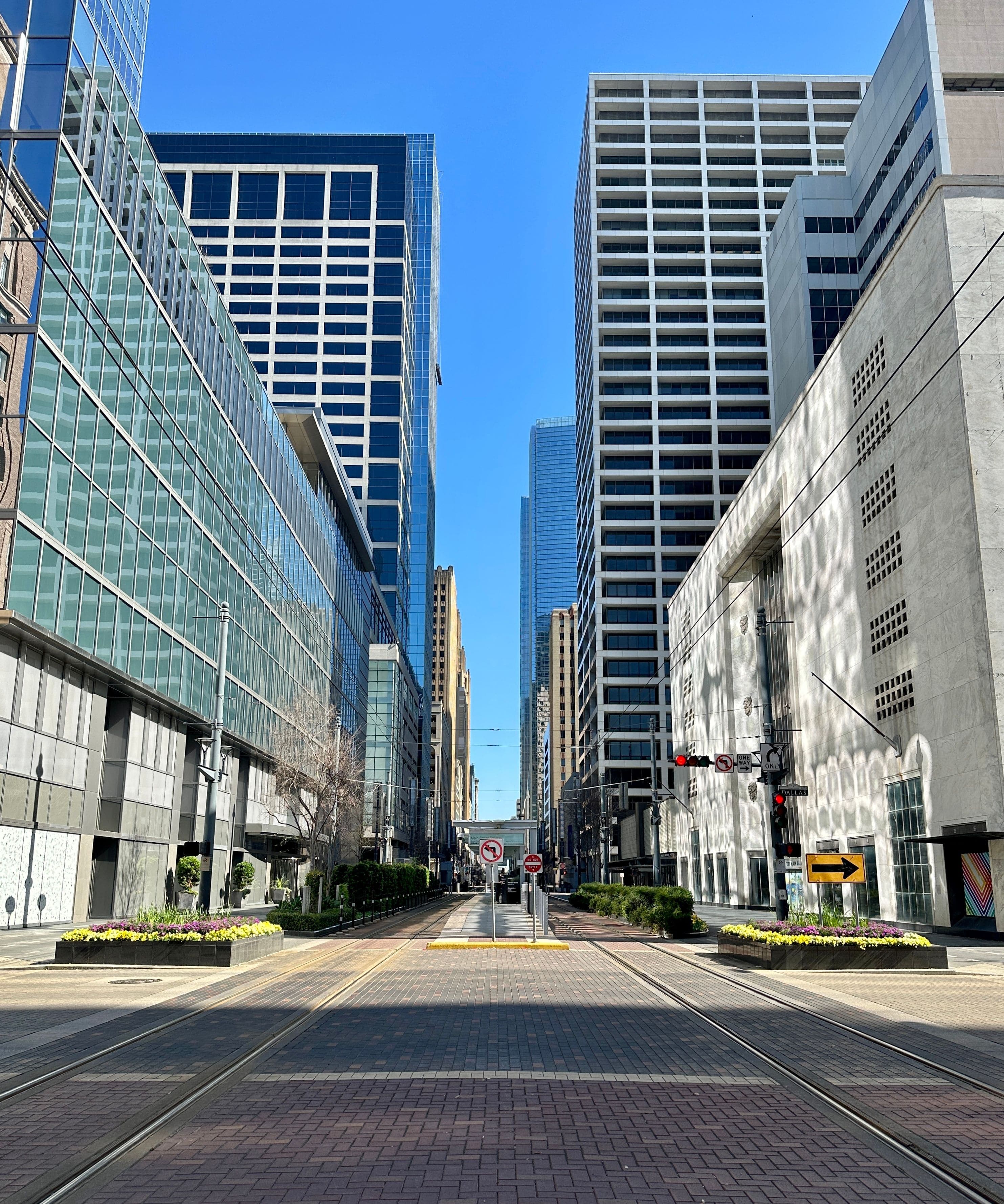 Downtown Houston, Texas street view with light rail — real estate investment opportunities