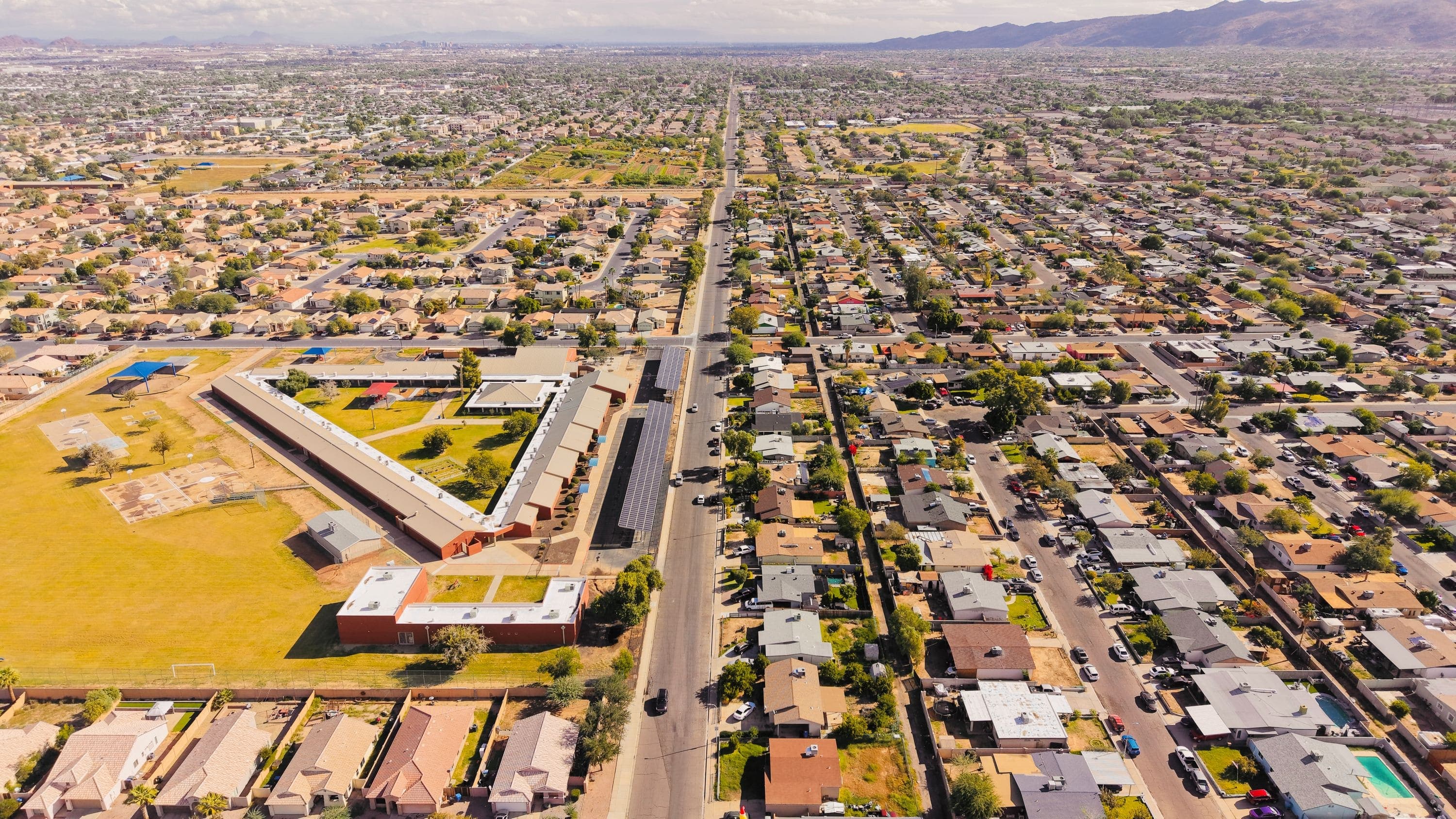 Aerial view of a Phoenix, Arizona suburban neighborhood — real estate investment property